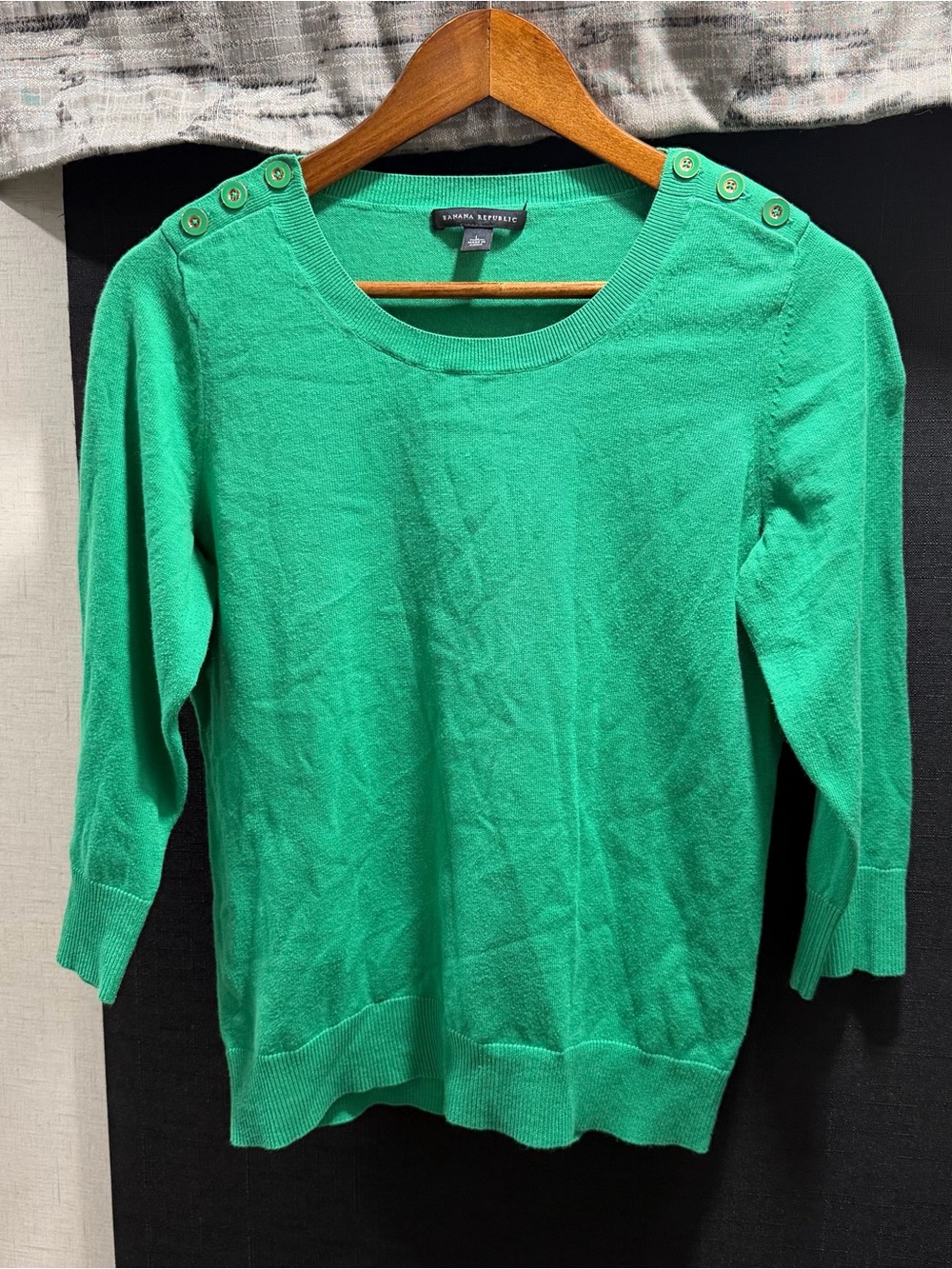 Banana Republic Womens Large Cotton Blend Button-Shoulder Green Crewneck Sweater